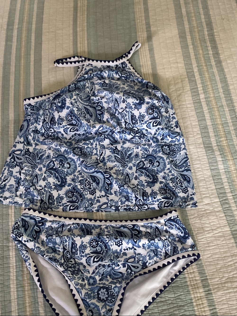 SHEIN White and Blue Paisley Tankini Set size 1X NEW